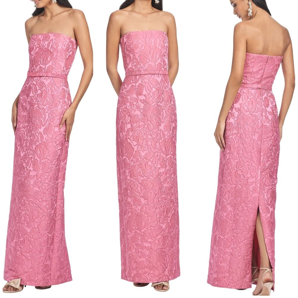 Sachin & Babi NWT Sophia Column Gown Rose Pink Brocade Jacquard Strapless Size 0